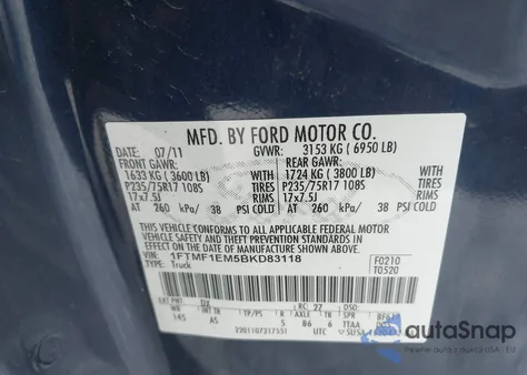 2011 Ford F-150 Xl из США, поврежденный, VIN 1FTMF1EM5BKD83118